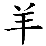 Chinesisches Zeichen fuer Frohes neues Jahr der Ziege in chinesischer Schrift, Zeichen Nummer 1.